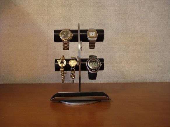 プレゼントに！ブラック4本掛け丸パイプ飛び出す★トレイ三日月腕時計スタンド　ak-design 8枚目の画像