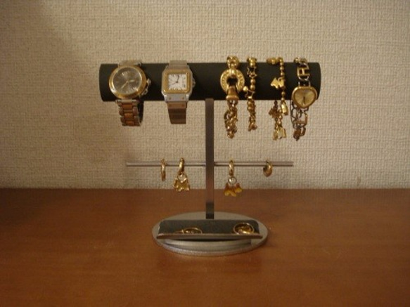 腕時計スタンド　丸パイプ腕時計、ブレスレット、イヤリングスタンド　トレイ付き　ak-design 2枚目の画像