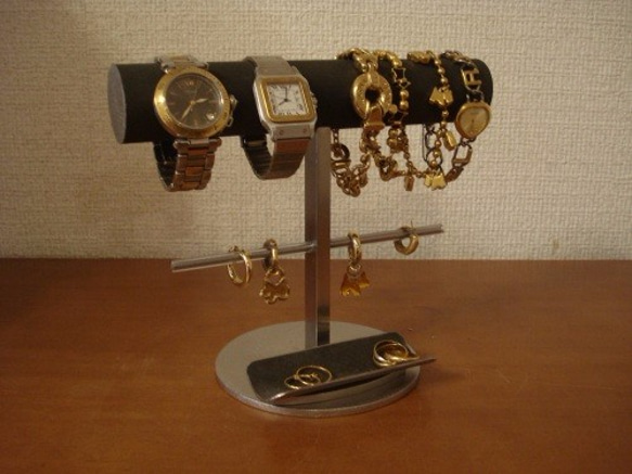 腕時計スタンド　丸パイプ腕時計、ブレスレット、イヤリングスタンド　トレイ付き　ak-design 4枚目の画像