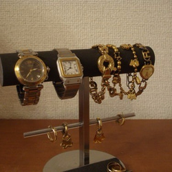 腕時計スタンド　丸パイプ腕時計、ブレスレット、イヤリングスタンド　トレイ付き　ak-design 5枚目の画像