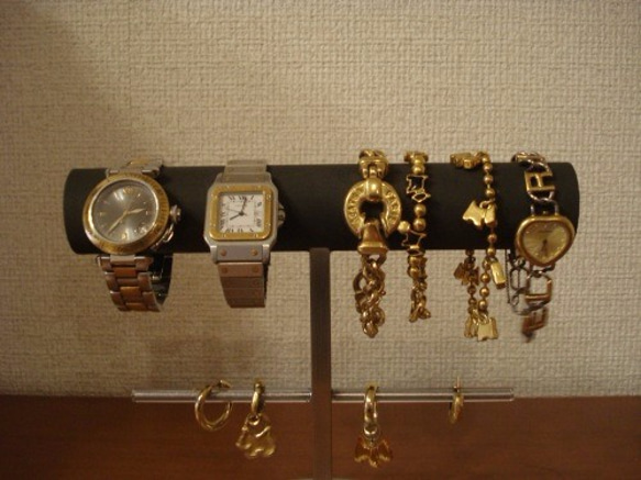 腕時計スタンド　丸パイプ腕時計、ブレスレット、イヤリングスタンド　トレイ付き　ak-design 6枚目の画像