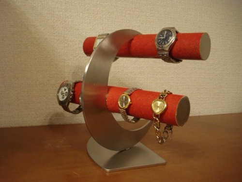 誕生日プレゼントに！レッド丸パイプ三日月8本掛け腕時計スタンド　ak-design