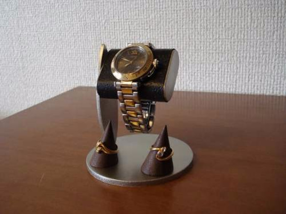 誕生日プレゼント　ブラックコルク腕時計スタンド　ダブルリングスタンドバージョン　 10枚目の画像