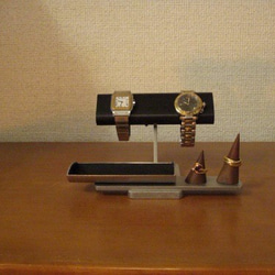 プレゼント♪ブラック腕時計、リング、小物入れ付きアクセサリースタンド　リングスタンド固定、トレイ端蓋あり 　受注販売 2枚目の画像