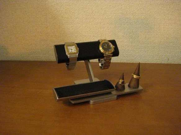 プレゼント♪ブラック腕時計、リング、小物入れ付きアクセサリースタンド　リングスタンド固定、トレイ端蓋あり 　受注販売 3枚目の画像