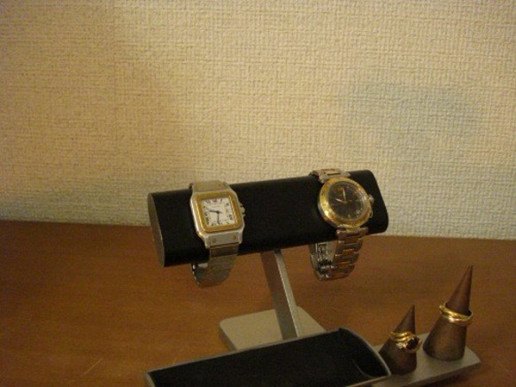 プレゼント♪ブラック腕時計、リング、小物入れ付きアクセサリースタンド　リングスタンド固定、トレイ端蓋あり 　受注販売 5枚目の画像