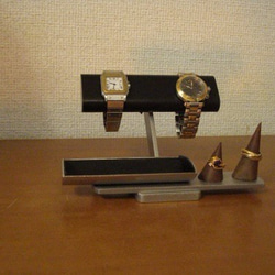 プレゼント♪ブラック腕時計、リング、小物入れ付きアクセサリースタンド　リングスタンド固定、トレイ端蓋あり 　受注販売 7枚目の画像