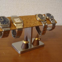 4本掛けバー腕時計スタンド 木製チョコ色リングスタンド付き その他