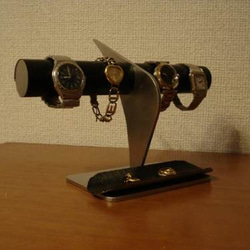 ブラックコルク4本掛けデザイン腕時計スタンド ロングトレイ 5枚目の画像