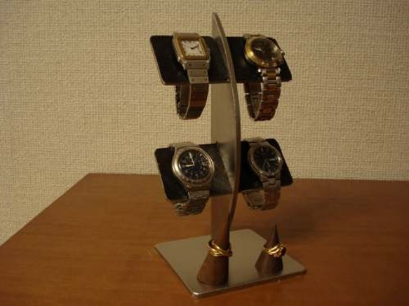 ウォッチスタンド　ブラックコルク4本掛け腕時計スタンド　リングスタンドバージョン 3枚目の画像