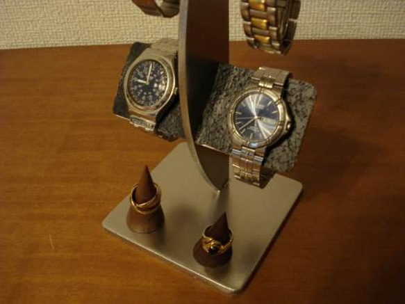 ウォッチスタンド　ブラックコルク4本掛け腕時計スタンド　リングスタンドバージョン 7枚目の画像