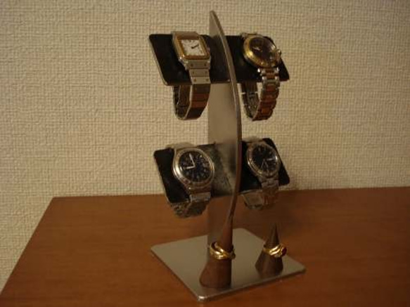 ウォッチスタンド　ブラックコルク4本掛け腕時計スタンド　リングスタンドバージョン 8枚目の画像