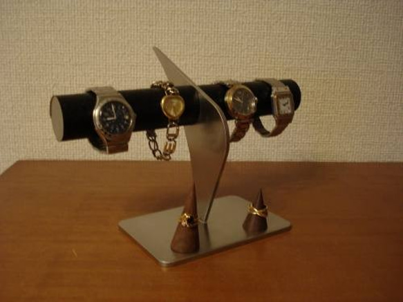 腕時計スタンド　ブラックコルク4本掛けデザイン腕時計スタンド 指輪スタンド 2枚目の画像