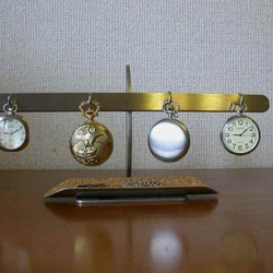 懐中時計スタンド　4本掛け懐中時計スタンドロングトレイ　三日月支柱　ak-design 1枚目の画像