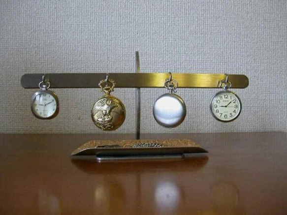 懐中時計スタンド　4本掛け懐中時計スタンドロングトレイ　三日月支柱　ak-design 1枚目の画像