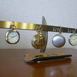 懐中時計スタンド　4本掛け懐中時計スタンドロングトレイ　三日月支柱　ak-design 2枚目の画像