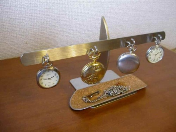 懐中時計スタンド　4本掛け懐中時計スタンドロングトレイ　三日月支柱　ak-design 3枚目の画像