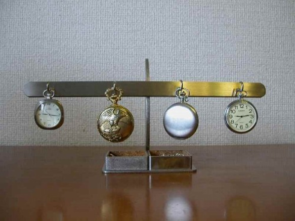 懐中時計スタンド　4本掛け懐中時計スタンド　ダブル角トレイ　ak-design 2枚目の画像