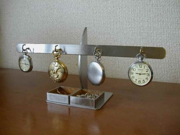 懐中時計スタンド　4本掛け懐中時計スタンド　ダブル角トレイ　ak-design 4枚目の画像