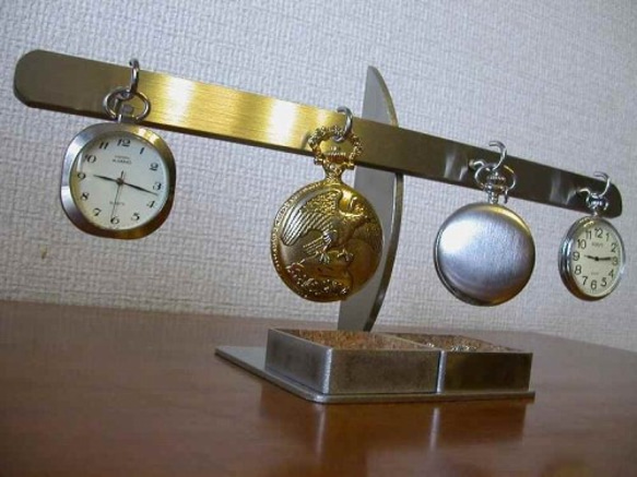 懐中時計スタンド　4本掛け懐中時計スタンド　ダブル角トレイ　ak-design 5枚目の画像