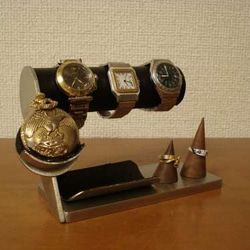 父の日にぴったり　3本掛け腕時計スタンド＆懐中時計、ダブルリングスタンド　N12420 2枚目の画像