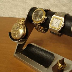 父の日にぴったり　3本掛け腕時計スタンド＆懐中時計、ダブルリングスタンド　N12420 3枚目の画像