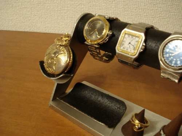 父の日にぴったり　3本掛け腕時計スタンド＆懐中時計、ダブルリングスタンド　N12420 3枚目の画像