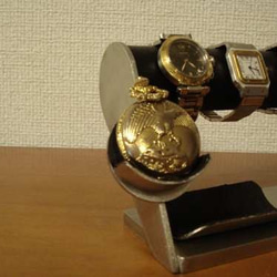 父の日にぴったり　3本掛け腕時計スタンド＆懐中時計、ダブルリングスタンド　N12420 4枚目の画像