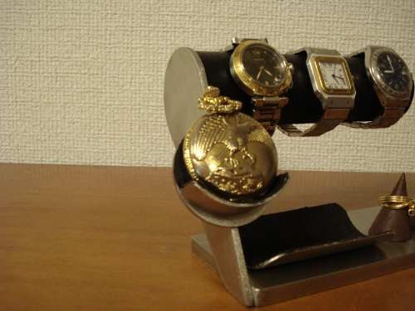 父の日にぴったり　3本掛け腕時計スタンド＆懐中時計、ダブルリングスタンド　N12420 4枚目の画像