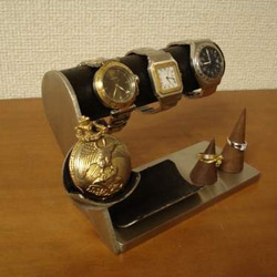 父の日にぴったり　3本掛け腕時計スタンド＆懐中時計、ダブルリングスタンド　N12420 6枚目の画像