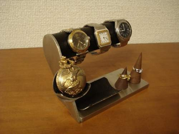父の日にぴったり　3本掛け腕時計スタンド＆懐中時計、ダブルリングスタンド　N12420 6枚目の画像