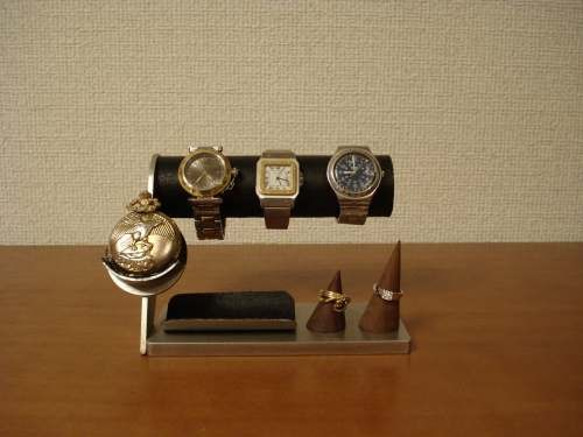 父の日にぴったり　3本掛け腕時計スタンド＆懐中時計、ダブルリングスタンド　N12420 8枚目の画像