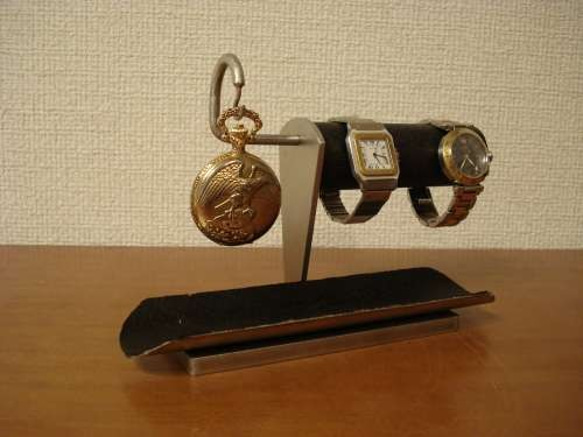 ブラック2本掛け腕時計、懐中時計スタンド　ロングトレイ付き　ブラック2本掛け腕時計、懐中時計スタンド　　N12420 3枚目の画像