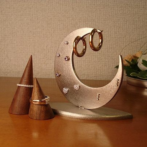 三日月イヤリング、ピアススタンド リングスタンド付き No