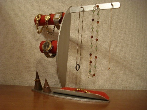 上段パイプ直径4.0cm、下段パイプ4.4cmレッドアクセサリー収納スタンド　N13218