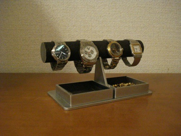 8/6まで送料無料　ブラックダブルでかいトレイ付き腕時計ラック　No.140102 4枚目の画像