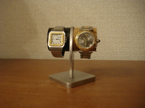 プレゼントに　2本掛け白黒どっしり腕時計スタンド　No.130327 2枚目の画像