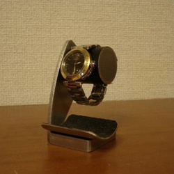 腕時計スタンド　ブラックコルクデスク腕時計スタンドブラックトレイ付き　No.120214 1枚目の画像