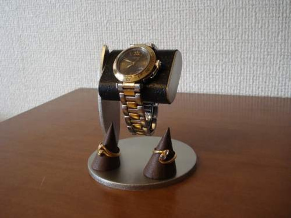 お父さん、お祖父さんに　ブラックコルク腕時計スタンド　ダブルリングスタンドバージョン　N12320－4 1枚目の画像