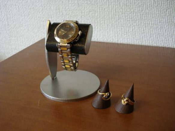 お父さん、お祖父さんに　ブラックコルク腕時計スタンド　ダブルリングスタンドバージョン　N12320－4 3枚目の画像