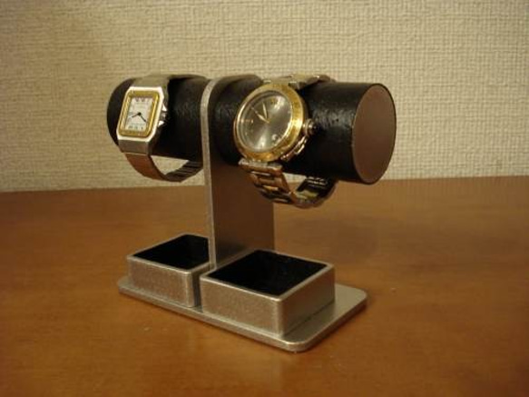 お父さん、お祖父さんにプレゼント　♬コンパクト2本掛けダブルトレイ腕時計スタンド　N120928 1枚目の画像
