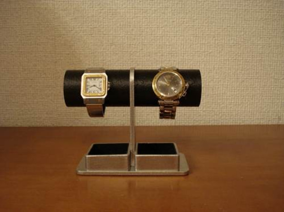 お父さん、お祖父さんにプレゼント　♬コンパクト2本掛けダブルトレイ腕時計スタンド　N120928 2枚目の画像