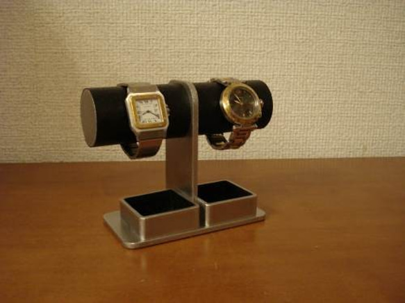 お父さん、お祖父さんにプレゼント　♬コンパクト2本掛けダブルトレイ腕時計スタンド　N120928 3枚目の画像