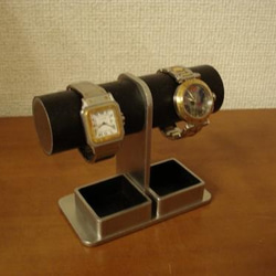 お父さん、お祖父さんにプレゼント　♬コンパクト2本掛けダブルトレイ腕時計スタンド　N120928 4枚目の画像