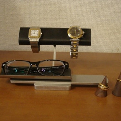 彼氏へのプレゼントに　ブラック2本掛け腕時計、ダブルリング、メガネスタンド　★リングスタンド未固定　No.141203 8枚目の画像