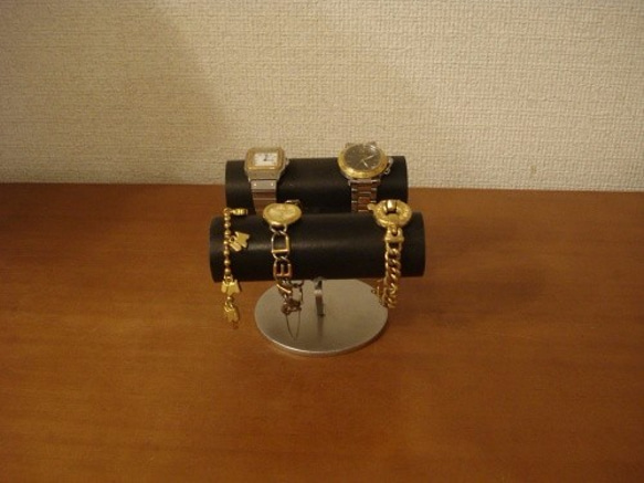 プレゼントに　ブラック腕時計ケース型腕時計スタンド　丸パイプ4本掛け 3枚目の画像