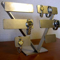腕時計スタンド　10本掛けV支柱腕時計スタンド　サテン仕上げ 2枚目の画像