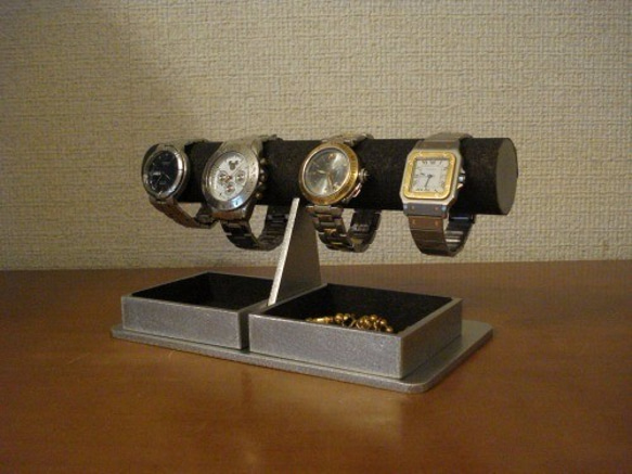 腕時計　飾る　ブラックダブルでかいトレイ付き腕時計ラック 1枚目の画像