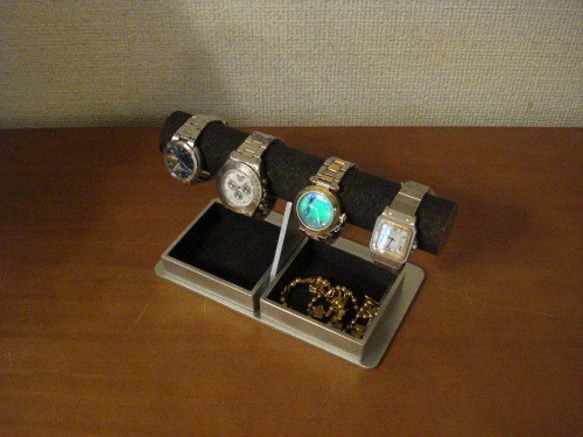腕時計　飾る　ブラックダブルでかいトレイ付き腕時計ラック 5枚目の画像