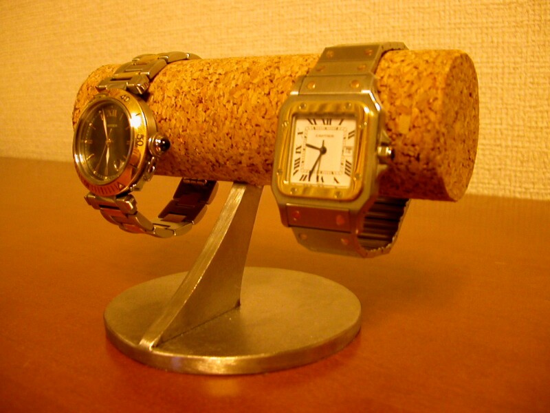 クリスマスプレゼントに　男性用太い丸パイプ全面コルク貼り腕時計スタンド　   ak-design